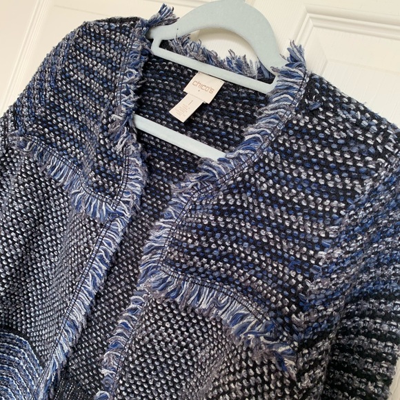 Chico’s Women’s Cotton Wool Blend Fringe Hem Lined Blazer Jacket Sz 1 - Picture 3 of 12